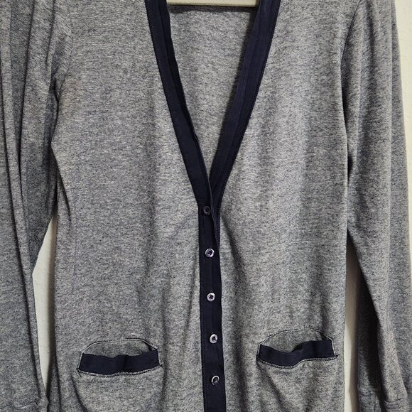 J Crew | Women's Blue Vintage Striped Cotton Overlay Cardigan Pockets Medium - Picture 1 of 9